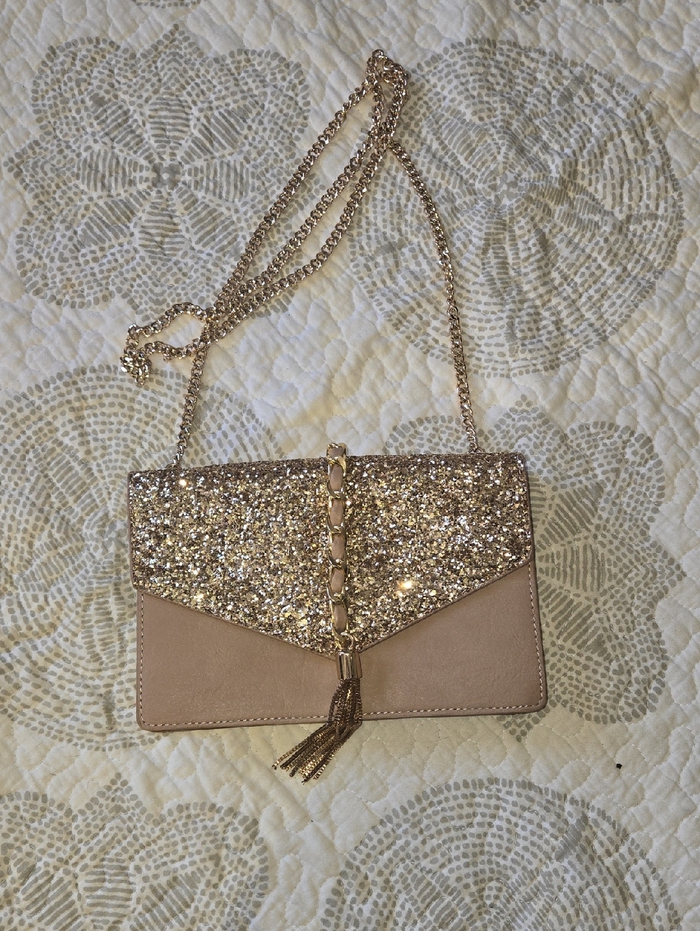 Glitter Envelope Crossbody Bag - Gold And Soft Pink